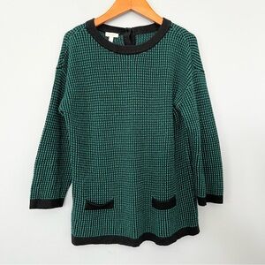 Talbots Green & Black Textured Knit Sweater Medium Petite
